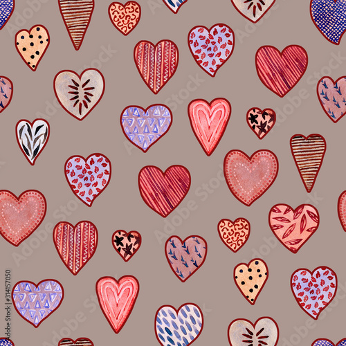Watercolor hearts pattern 07