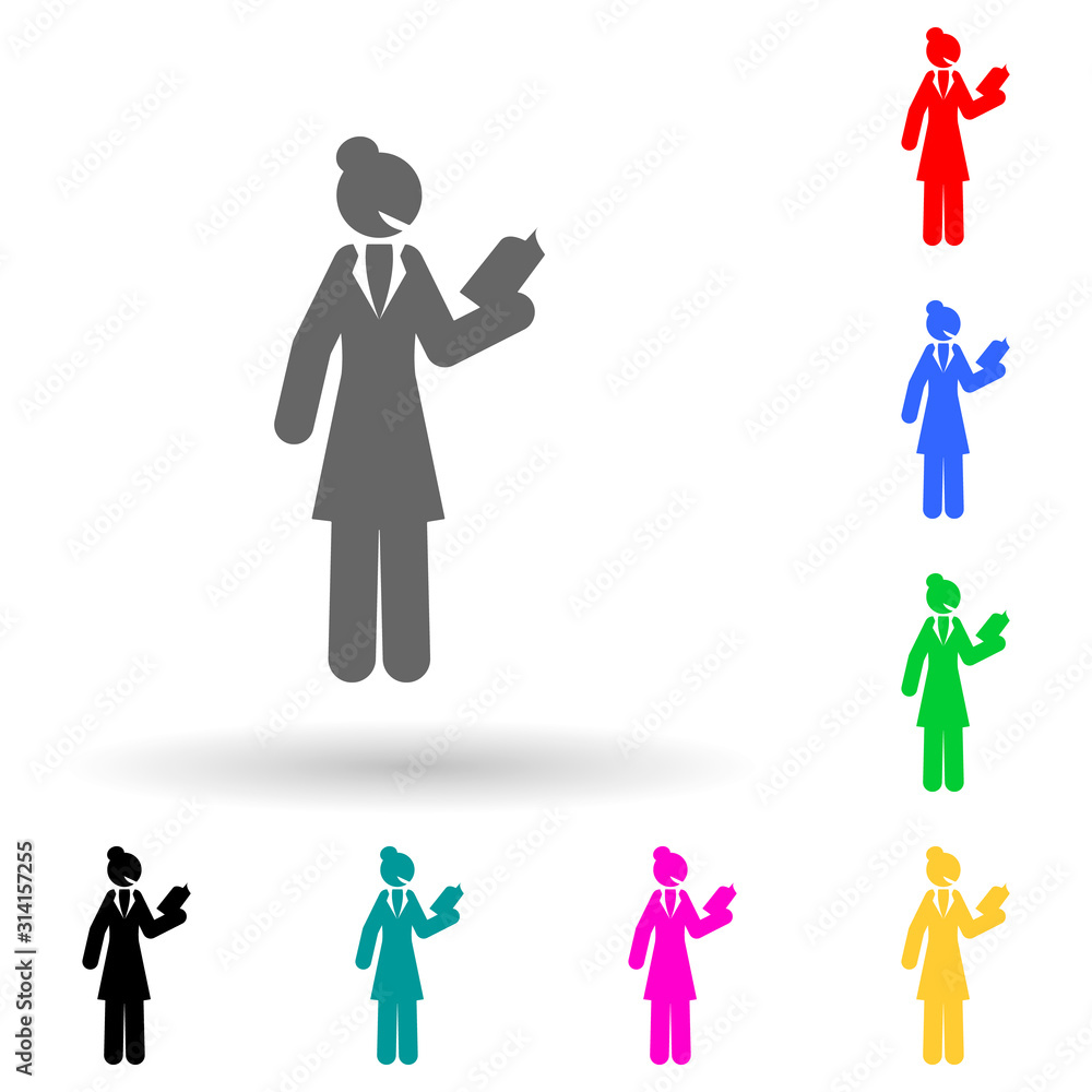 businesswoman, book multi color style icon. Simple glyph, flat vector of business woman icons for ui and ux, website or mobile application businesswoman, book multi color style icon. Simple glyph, flat vector of business woman icons for ui and ux, website or mobile application