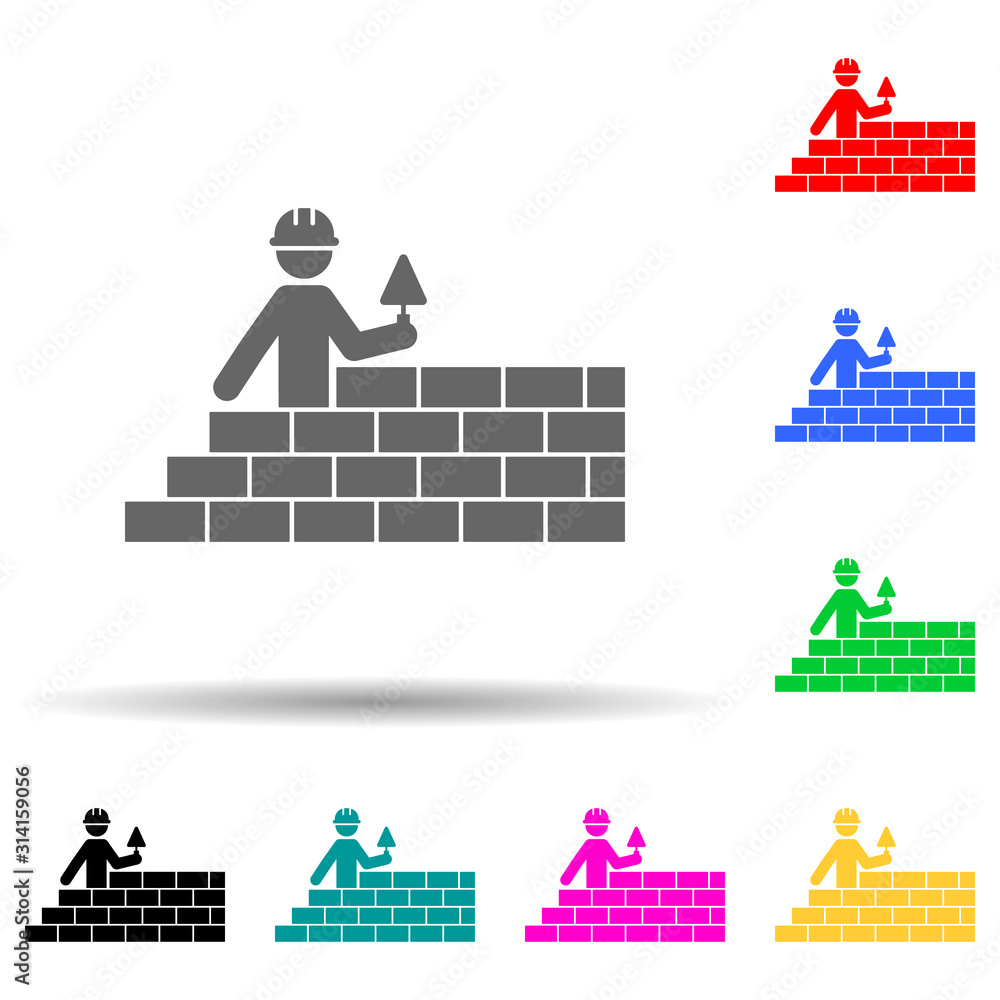 Construction, bricks worker multi color style icon. Simple glyph, flat vector of construction people icons for ui and ux, website or mobile application