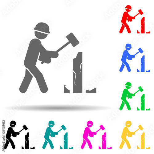 Construction, demolish worker multi color style icon. Simple glyph, flat vector of construction people icons for ui and ux, website or mobile application
