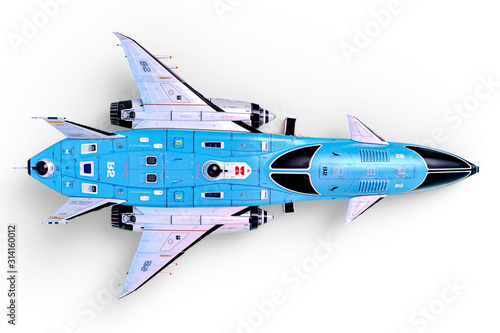 Fototapeta Naklejka Na Ścianę i Meble -  cool spaceship parked on white background bird eye view