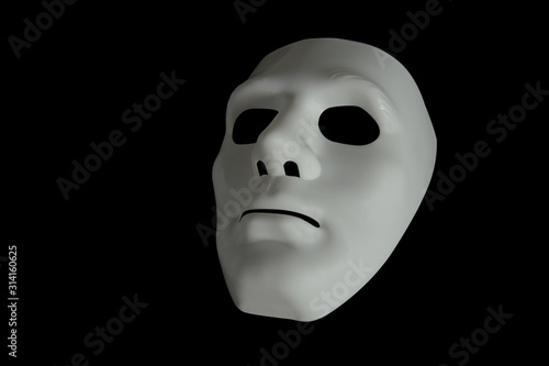 White mask in different light and perspectives.