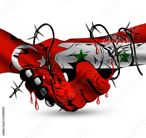 Syria-Turkey Conflict Creative Illustration and bullet holes