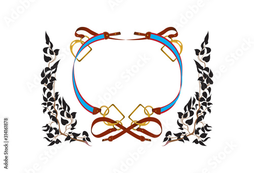 Horse equipment on white background. Use it for makeing web or print posters, logo and frame design for equine competitions or stable. Vector illustration.