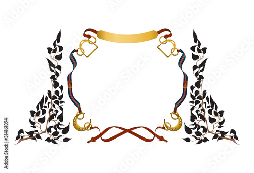 Horse equipment on white background. Use it for makeing web or print posters, logo and frame design for equine competitions or stable. Vector illustration.