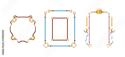 Horse equipment on white background. Use it for makeing web or print posters, logo and frame design for equine competitions or stable. Vector illustration.