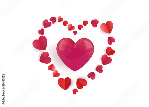 Love and valentine day. Hearts on white background