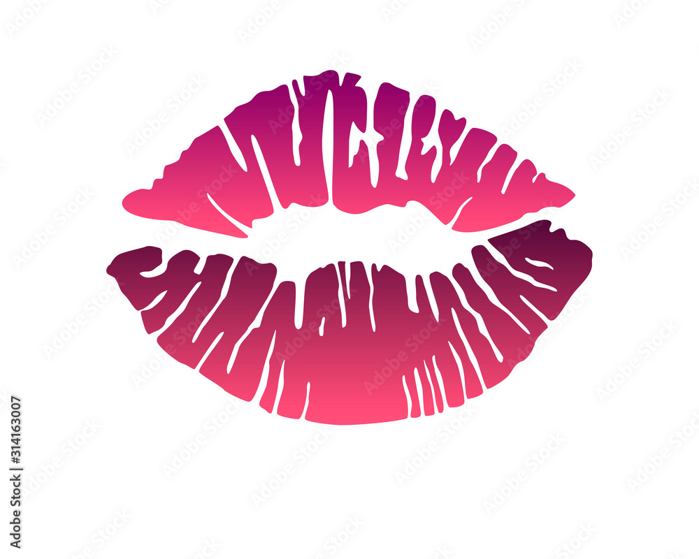 Lipstick imprint. Bright red trail of a kiss on painted female lips - vector full color template. Lipstick painted lips - vector template for Valentine's Day. Lipstick imprint. Bright red trail of a kiss on painted female lips - vector full color template. Lipstick painted lips - vector template for Valentine's Day.