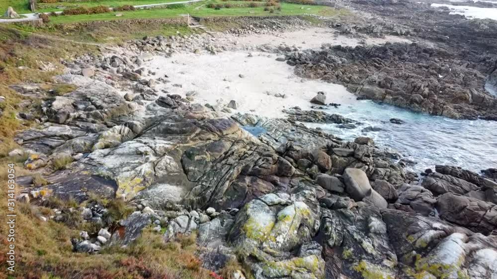 Drone flight above a savage beach in Galicia, Spain Drone flight above a savage beach in Galicia, Spain