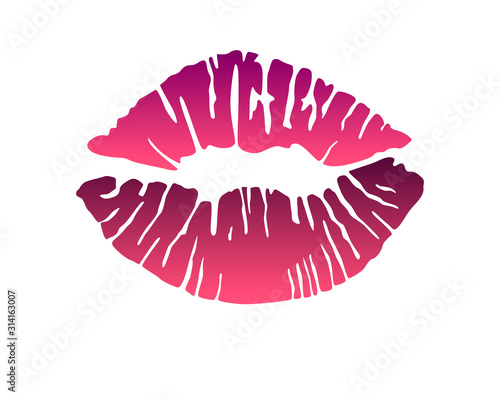 Lipstick imprint. Bright red trail of a kiss on painted female lips - vector full color template. Lipstick painted lips - vector template for Valentine s Day.