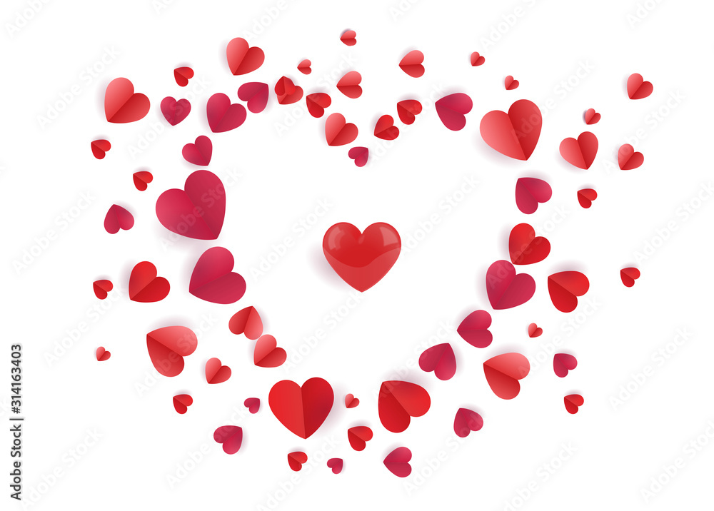Love and valentine day. Hearts on white background