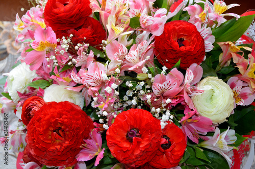 beautiful bouquet with bright colored flowers 