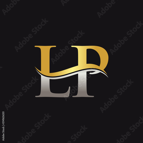 Initial Gold And Silver letter LP Logo Design with black Background. Abstract Letter LP logo Design