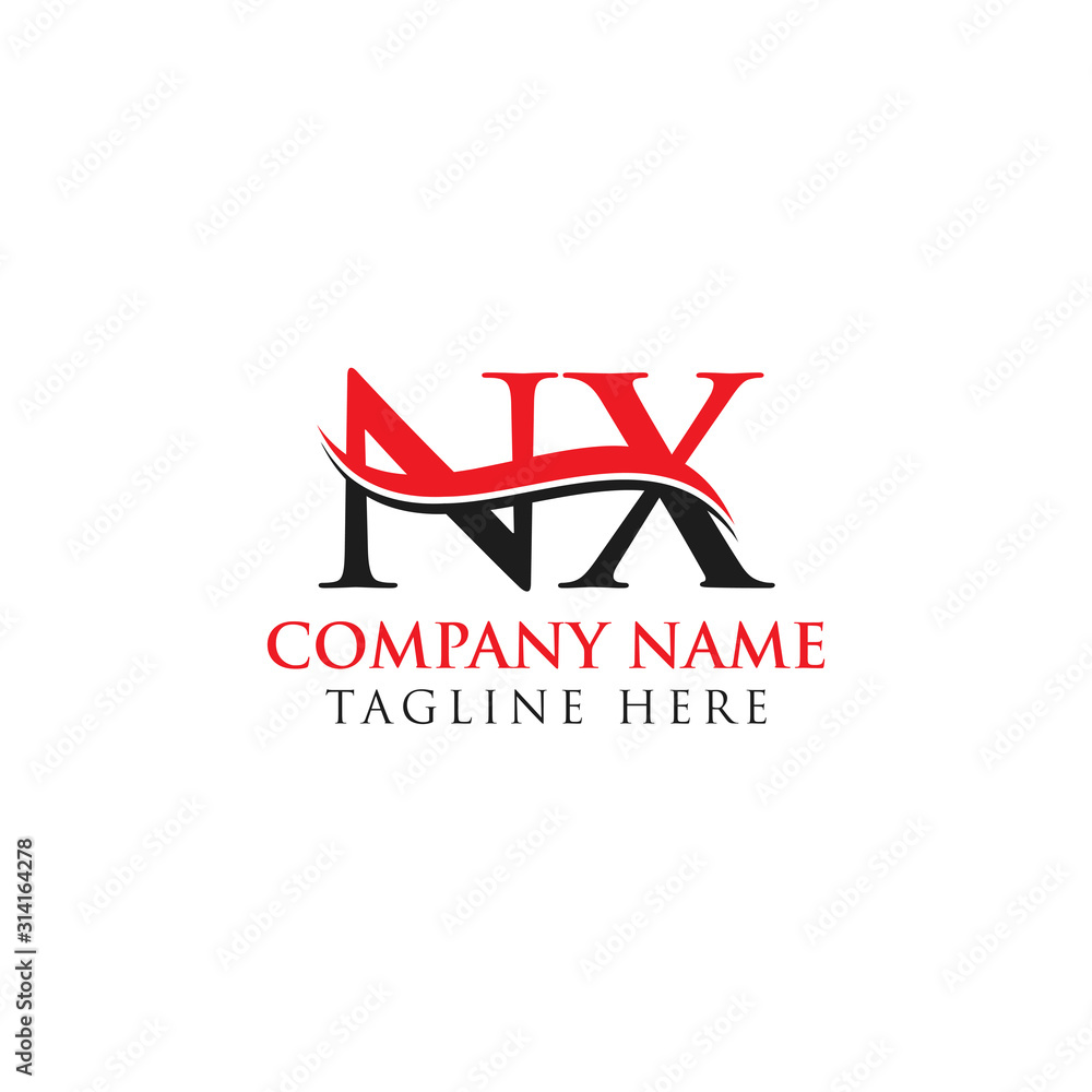 Initial Letter NX Logo Design With Red And Black Vector Template. Creative NX Letter Logo Design