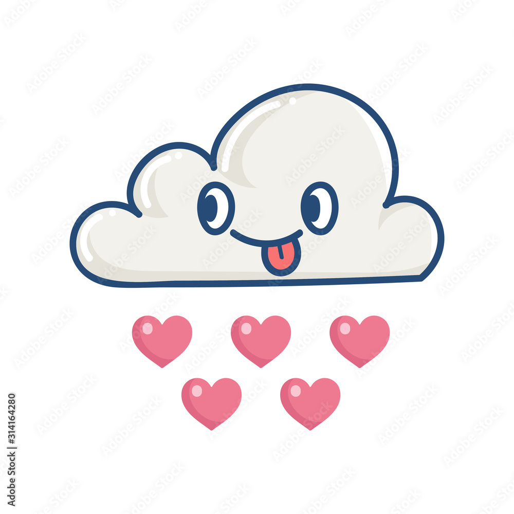 kawaii cloud raining hearts illustration