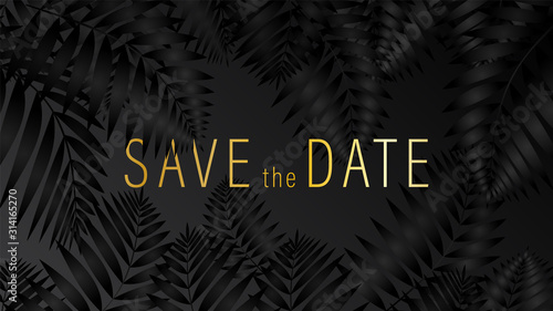 Dark tropical pattern with exotic plants. Seamless vector tropical pattern with save the date palm leaves