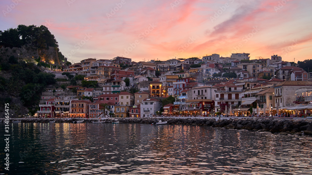 The bay of Parga, in Greece at dusk