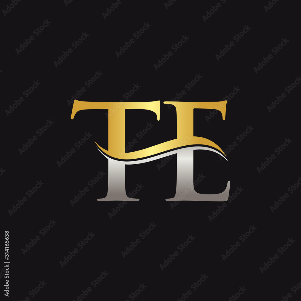Fototapeta premium Gold And Silver letter TE Logo Design with black Background. TE Letter Logo Design