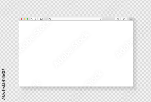 Modern browser window design isolated on transparent background. Web window screen mockup. Internet empty page concept with shadow. Vector illustration