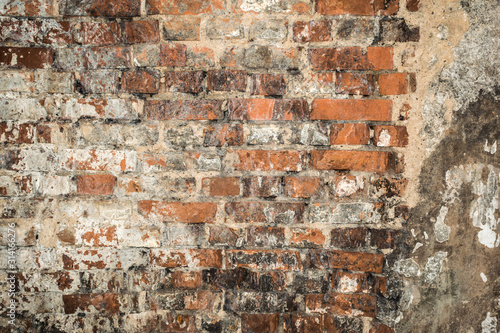 old damaged red brick wall, antique architecture abstraction background