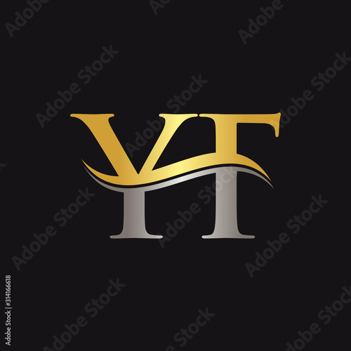 Initial Gold and Silver YF Letter Linked Logo with Black Background. Creative Letter YF Logo Design.