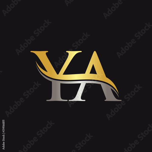 Initial Gold and Silver YA Letter Linked Logo with Black Background. Creative Letter YA Logo Design.