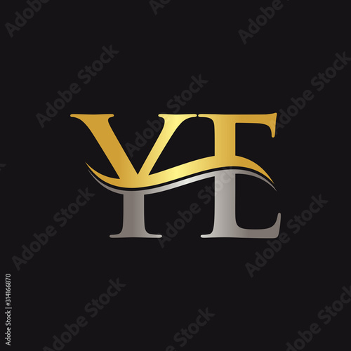 Initial Gold and Silver YE Letter Linked Logo with Black Background. Creative Letter YE Logo Design.