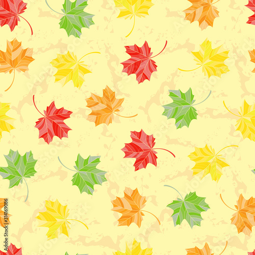 Vector Maple Leaves seamless pattern. Hand drawn Sketch Leaf. Floral background. Foliage.