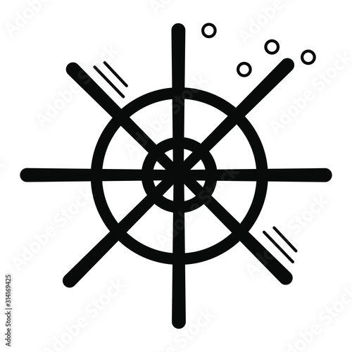 Nautical black helm vector icon. Ship and boat steering wheel sign. Boat wheel control icon. Rudder label. Helm  logo