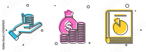 Set Money on hand, Money bag and coin and User manual icon. Vector
