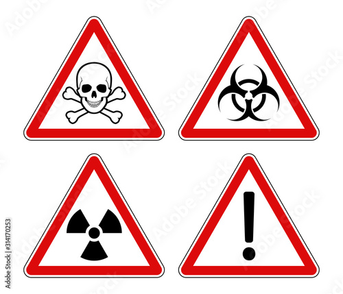 Triangle warning and danger signs red frame