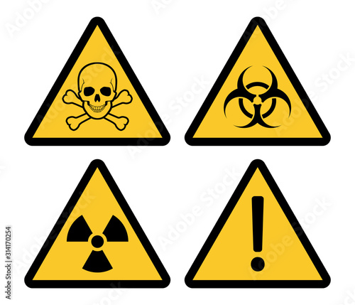 Yellow triangle warning and danger signs