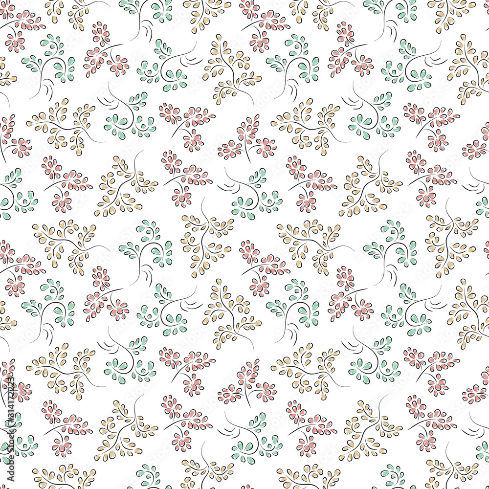 Pastel floral ornament on white background. Leaves seamless pattern.