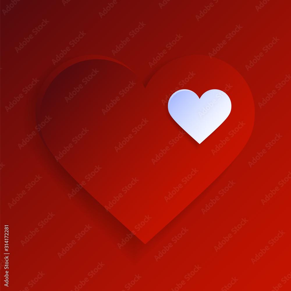 Valentine day abstract background with two cut paper heart. Vector illustration