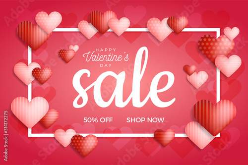 Valentines day sale background with balloons heart and icon set pattern. Vector illustration. Wallpaper, flyers, invitation, posters, brochure, banners.