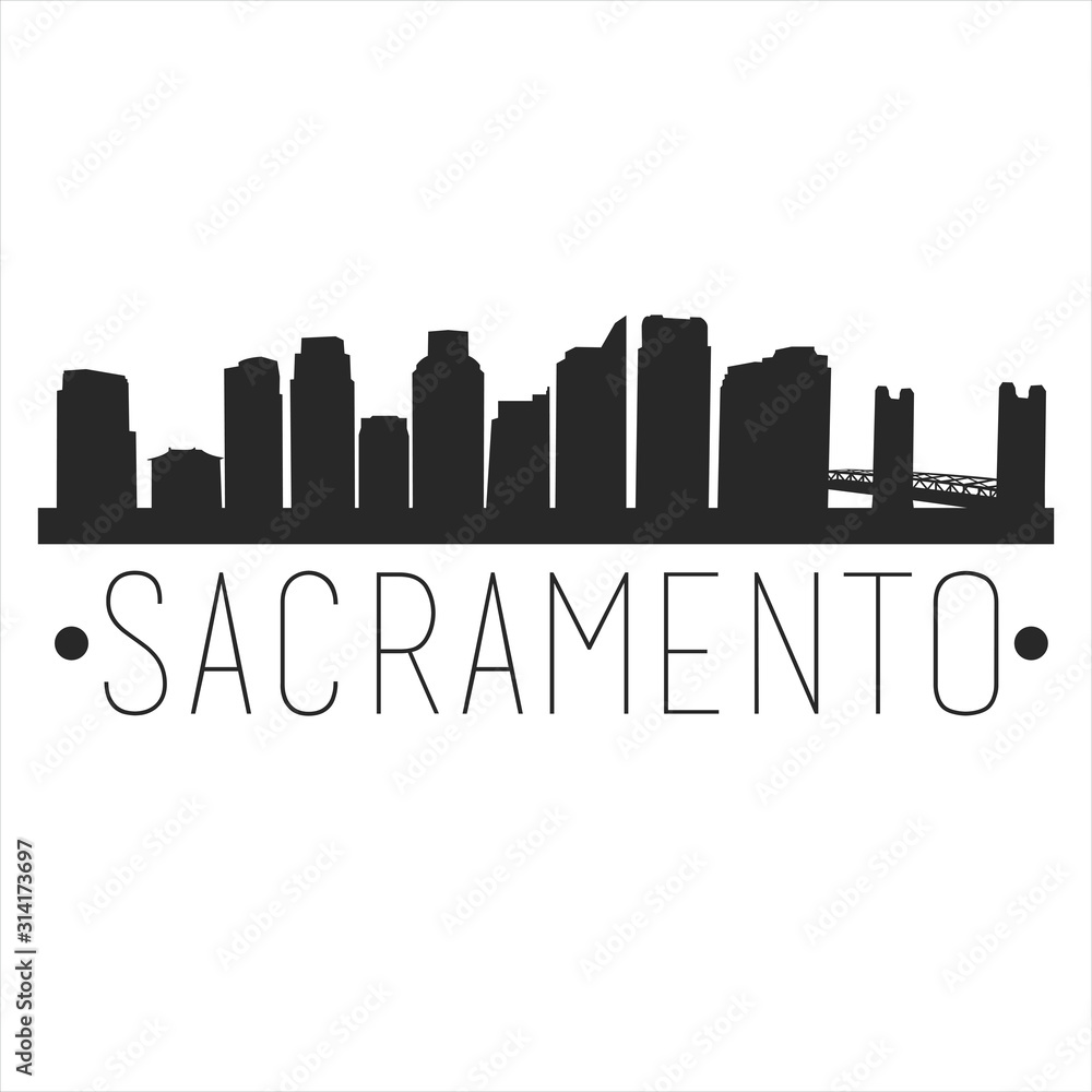 Sacramento California Skyline Silhouette City Design Vector Famous Monuments