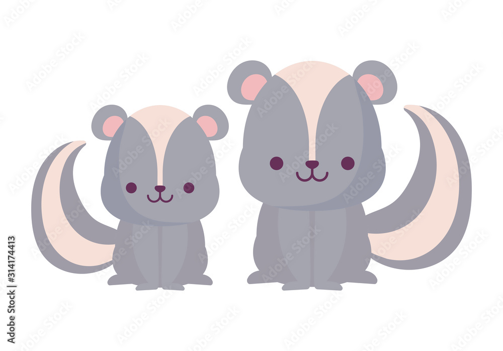 Naklejka premium kawaii skunks cartoons vector design