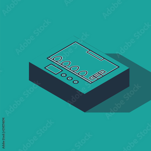 Isometric Incubator for eggs icon isolated on green background. Vector Illustration