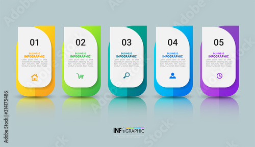 Infographics design template, 3D Business concept with 5 steps or options, can be used for workflow layout, diagram, annual report, web design.Creative banner, label vector.
