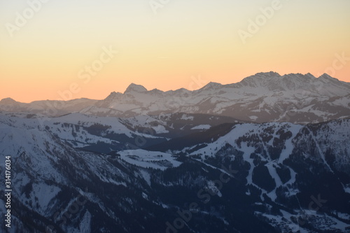 Winter evening mountain range