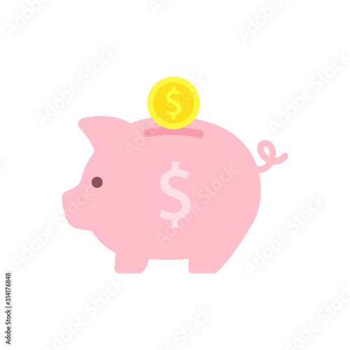 Piggy bank with dollar coin