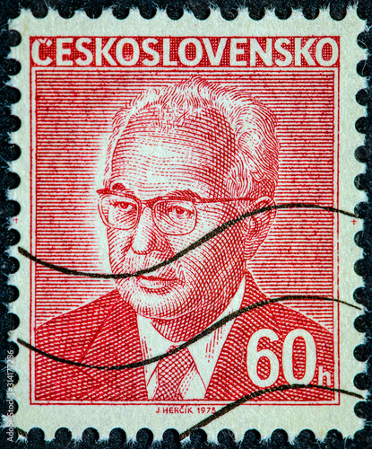 A stamp printed in the Czechoslovakia shows the president of Czechoslovakia Gustav Husak photo