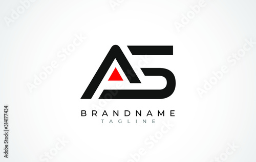 A S Logo. AS Letter Logo Design with Black and Red Color.