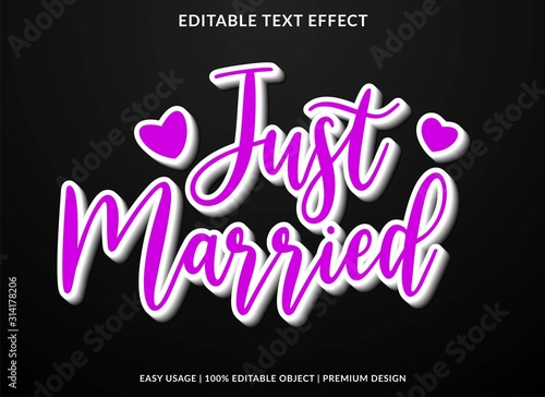 just married text effect template with abstract type style and glowing concept use for exclusive sign and logotype 