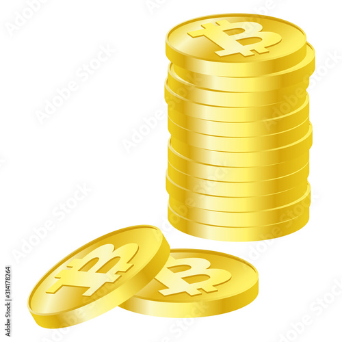コインのイラスト。複数ある仮想通貨のビットコインのイラスト。