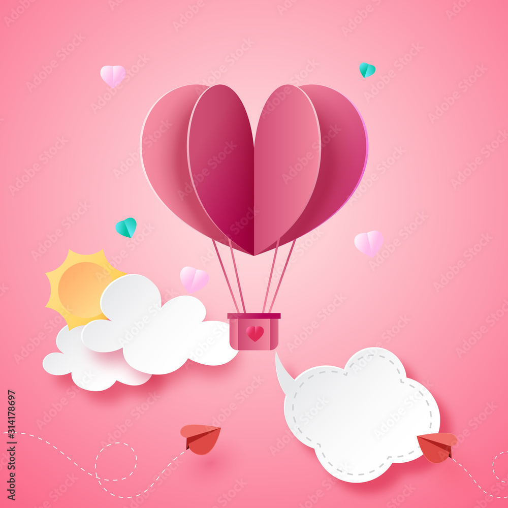 Paper art style of valentine's day greeting card template background.Vector illustration.