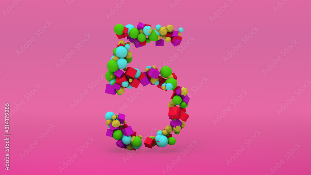 Number Five formed with geometric shapes Number Five formed with geometric shapes