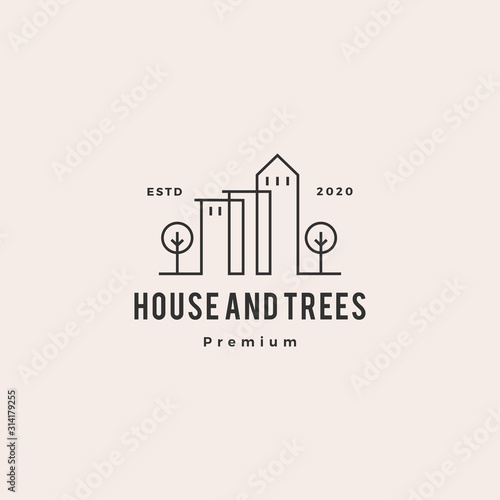 trees house home logo hipster vintage retro vector illustration