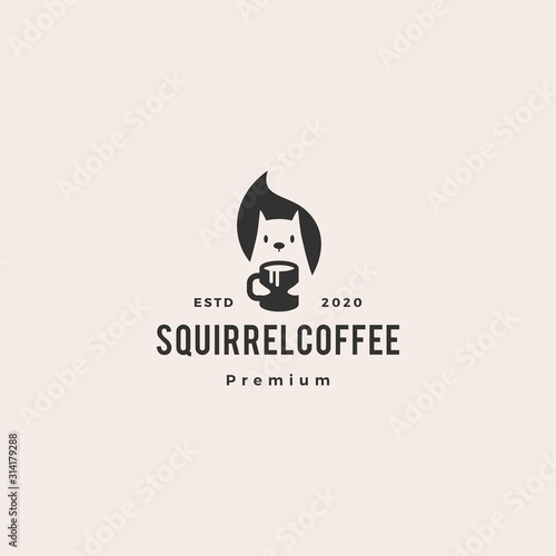 squirrel coffee mug drink logo vector icon illustration hipster vintage retro