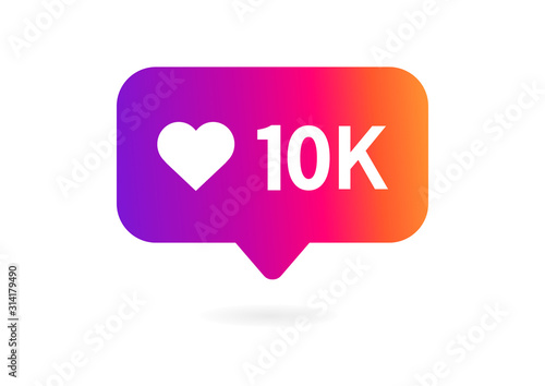 10000 likes icon on white background. 10k likes button. Vector illustration